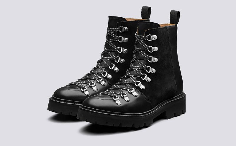 Grenson Nanette Womens Hiker Boots - Black Colorado Leather on Commando Sole SG8137